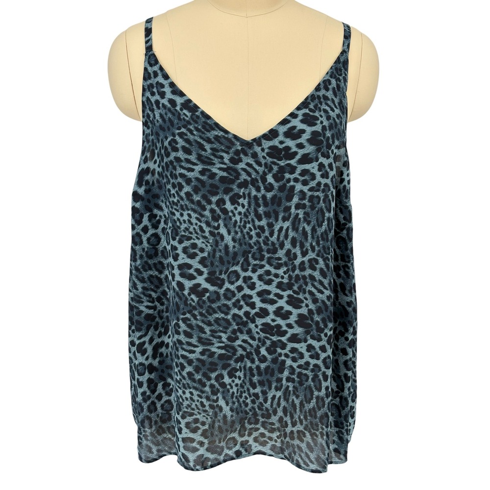 Torrid Cami Top Blue Black Leopard Animal Print Chiffon Adjustable Straps Size 4